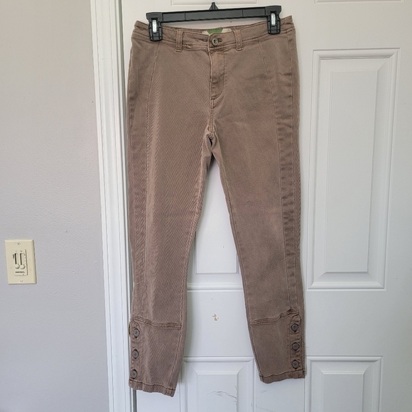 Anthropologie Ona Skinny Leg Utility Pants Cropped Button Ankle Tan Size 27 - Picture 3 of 16